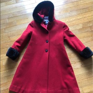 Red wool A-line girls dress coat